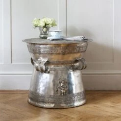 Eichholtz Antique Silver Thai Drum Side Table (Brand New) -Tables Sales thai drum image 2